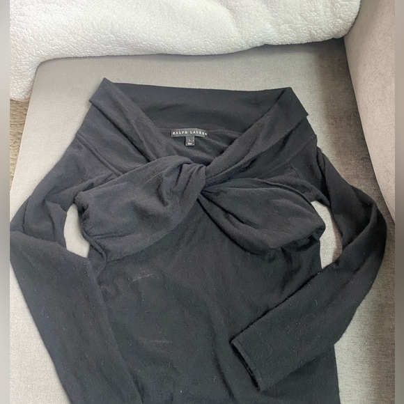 Ralph Lauren Black Label Cashmere Off Shoulder Crossover Front Black Sweater - Picture 3 of 8